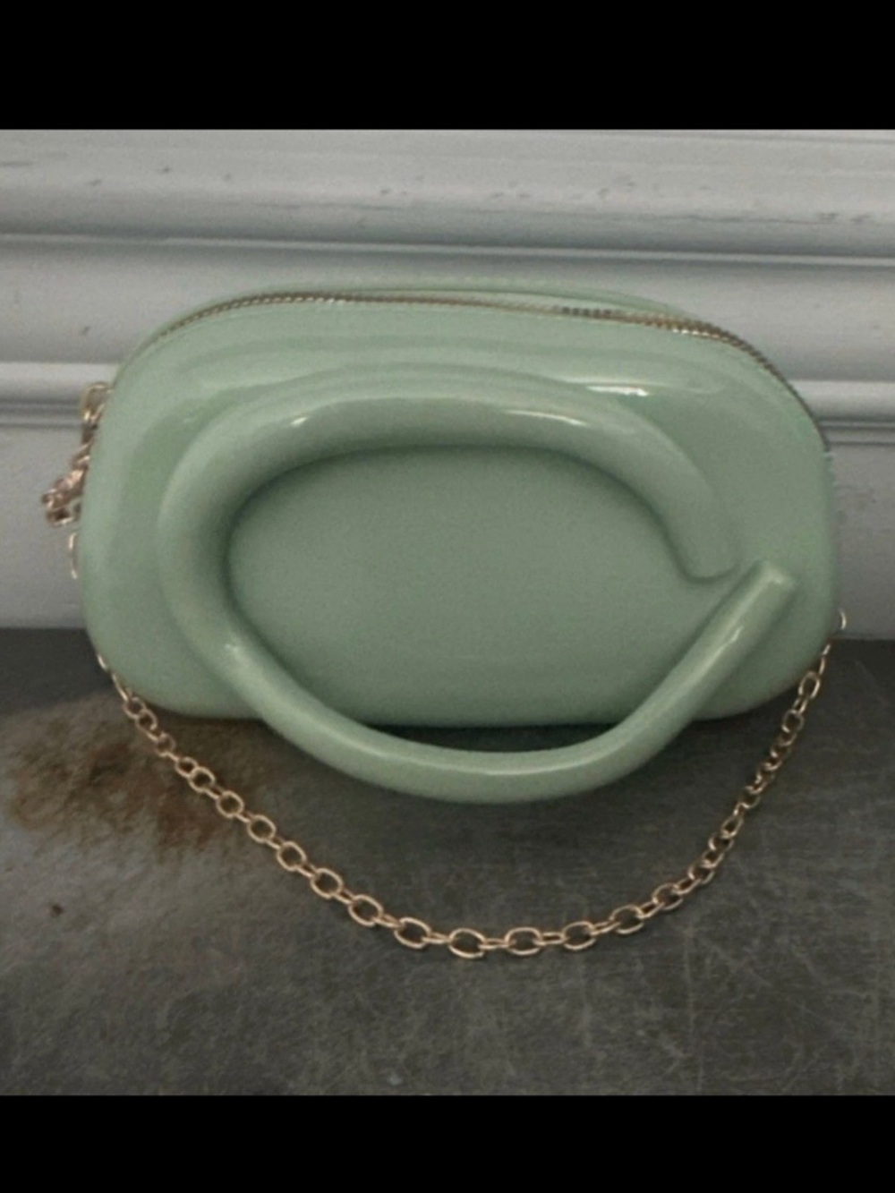 Mint Green Patent hand Bag with Chain Strap